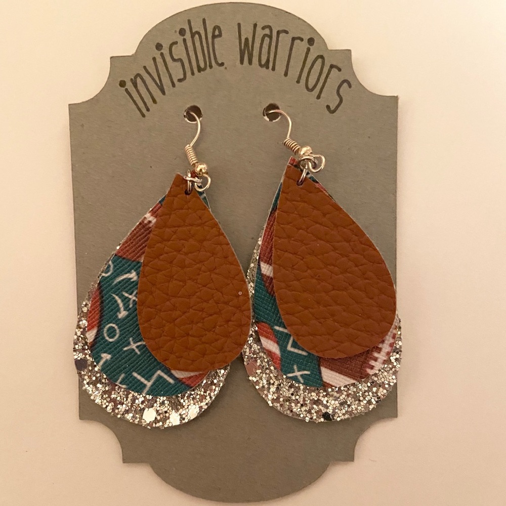 Handmade leather football teardrop earrings